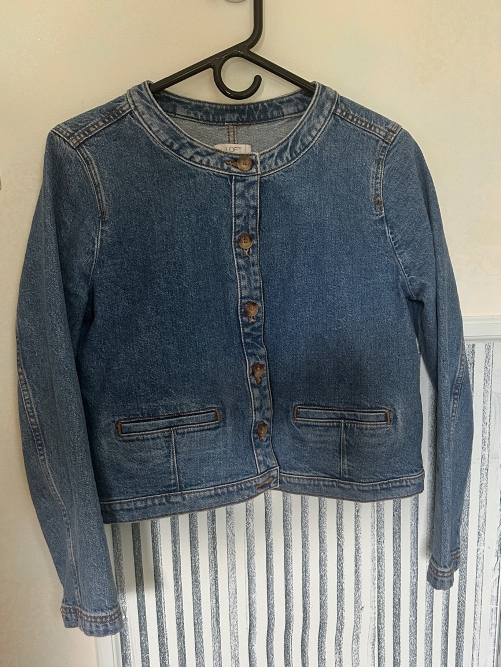 LOFT Dark Blue Collarless Denim Jacket